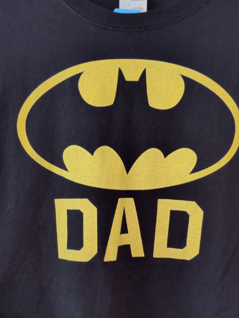 Jerzees Black Graphic Tee with Gold Batman Logo And Dad Detail Sz Lg